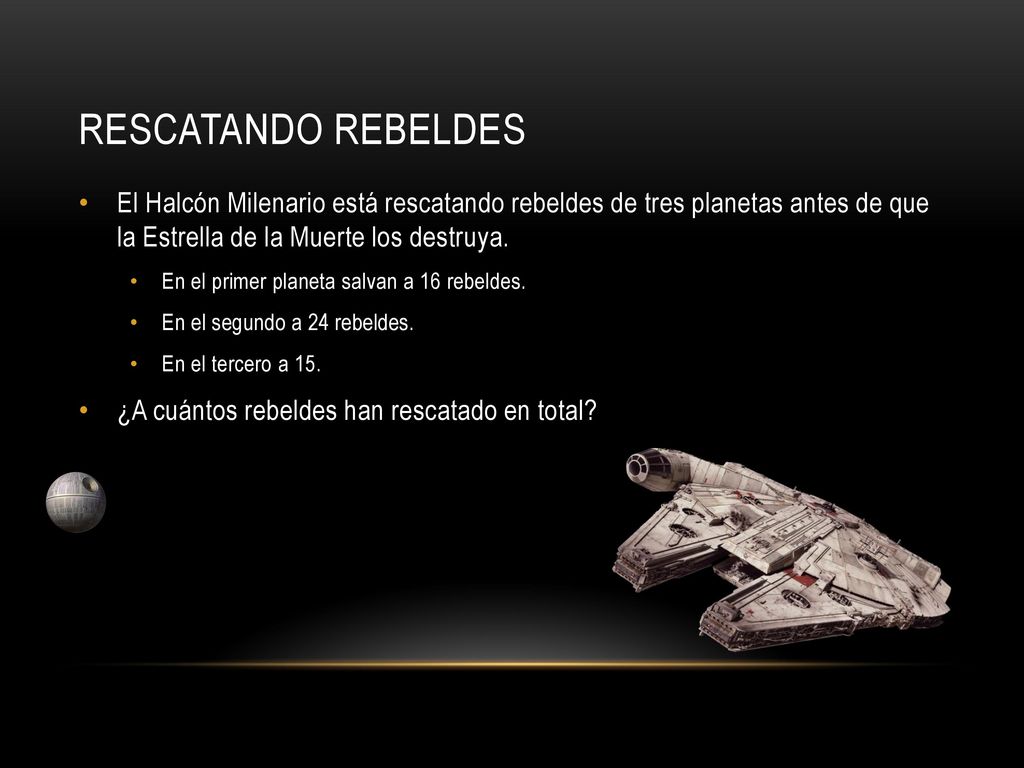 RESCATANDO REBELDES El Halcón Milenario está rescatando rebeldes de tres planetas antes de que la Estrella de la Muerte los destruya.