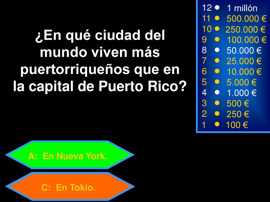 12 1 millón € € ¿En qué ciudad del mundo viven más puertorriqueños que en la capital de Puerto Rico