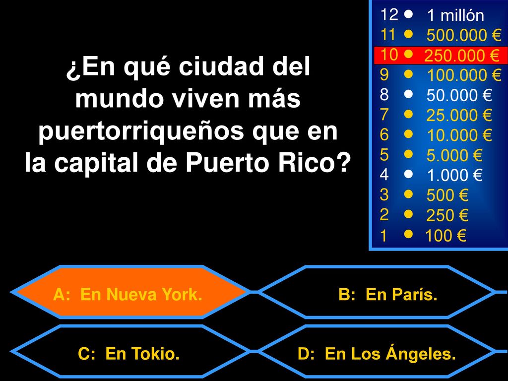 12 1 millón € € ¿En qué ciudad del mundo viven más puertorriqueños que en la capital de Puerto Rico
