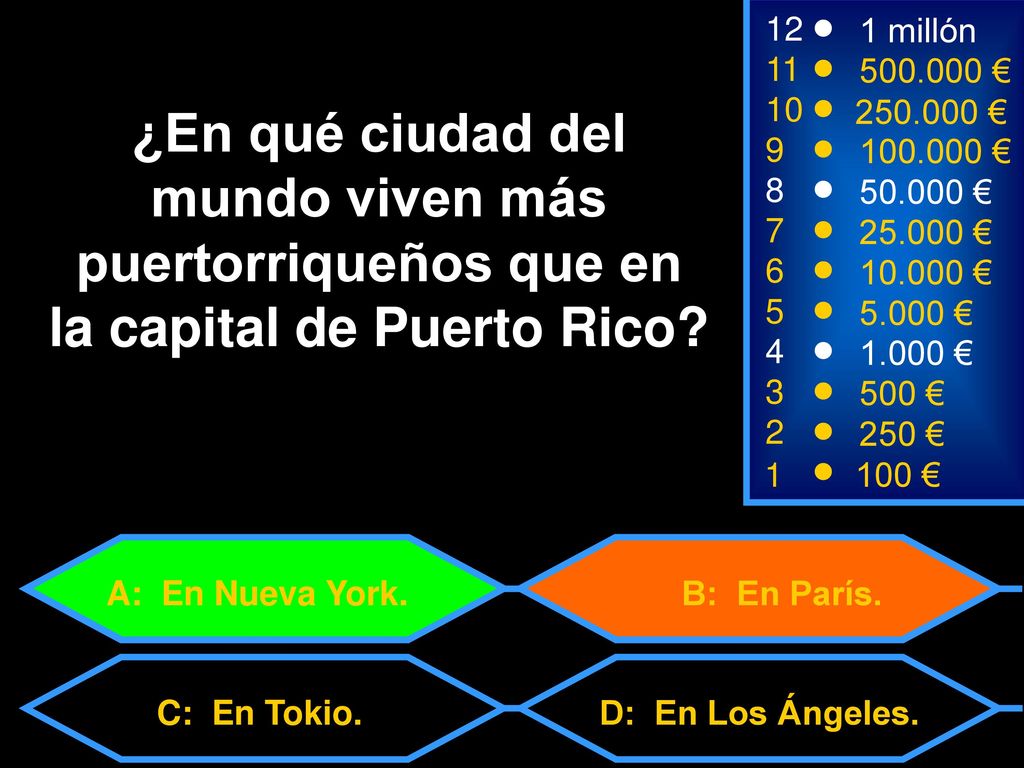 12 1 millón € € ¿En qué ciudad del mundo viven más puertorriqueños que en la capital de Puerto Rico