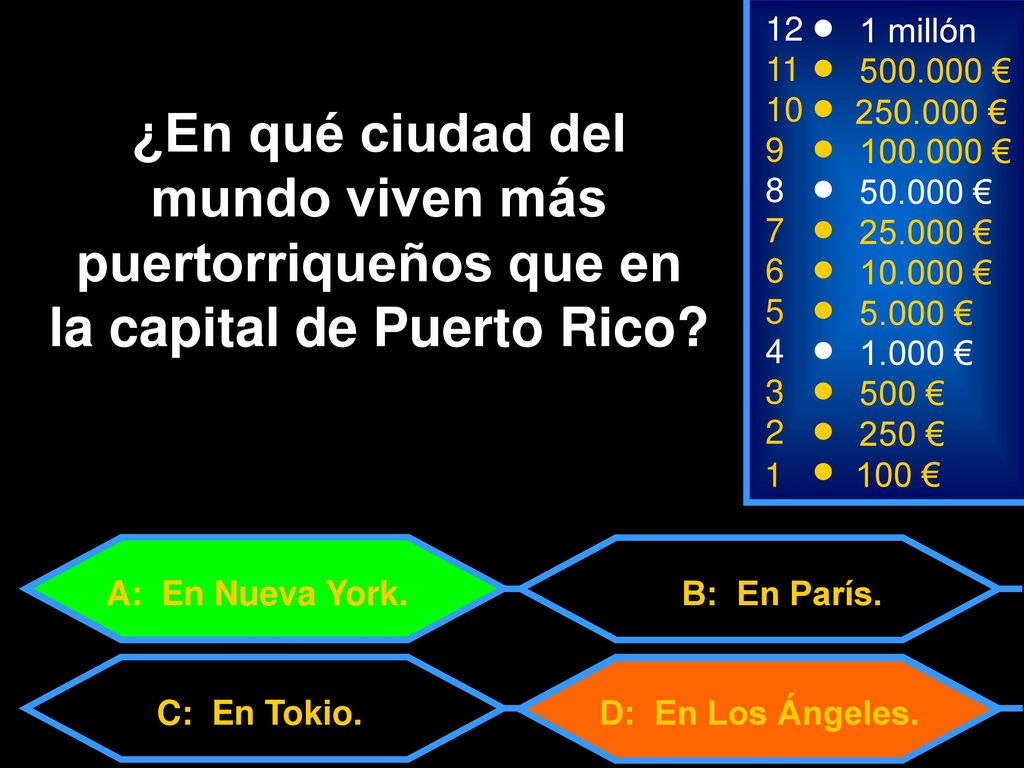 12 1 millón € € ¿En qué ciudad del mundo viven más puertorriqueños que en la capital de Puerto Rico