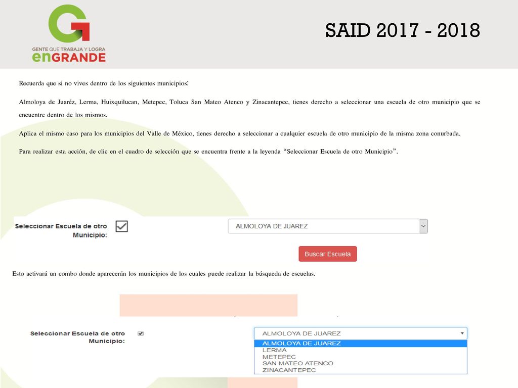 SAID Recuerda que si no vives dentro de los siguientes municipios: