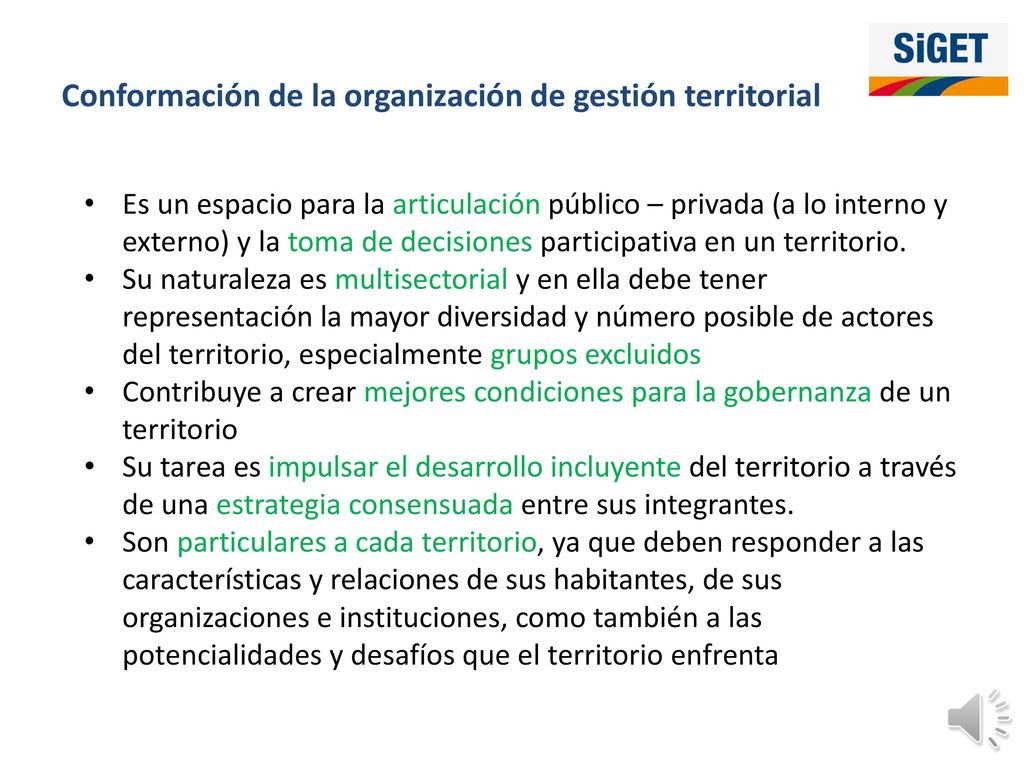 Conformación de la organización de gestión territorial