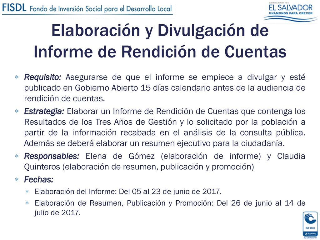 Elaboración y Divulgación de Informe de Rendición de Cuentas