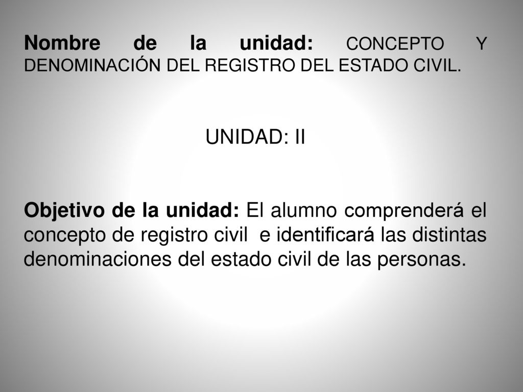 Nombre de la unidad: CONCEPTO Y DENOMINACIÓN DEL REGISTRO DEL ESTADO CIVIL.