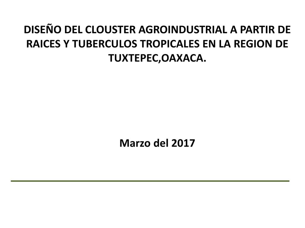 DISEÑO DEL CLOUSTER AGROINDUSTRIAL A PARTIR DE RAICES Y TUBERCULOS TROPICALES EN LA REGION DE TUXTEPEC,OAXACA.
