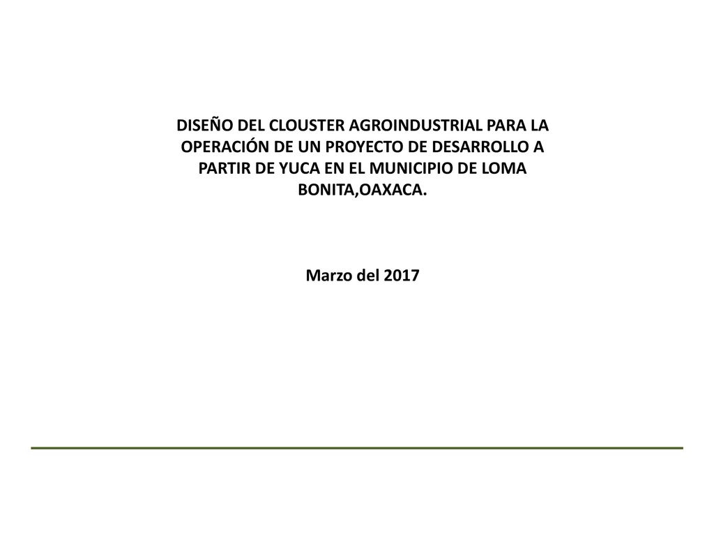 DISEÑO DEL CLOUSTER AGROINDUSTRIAL PARA LA OPERACIÓN DE UN PROYECTO DE DESARROLLO A PARTIR DE YUCA EN EL MUNICIPIO DE LOMA BONITA,OAXACA.