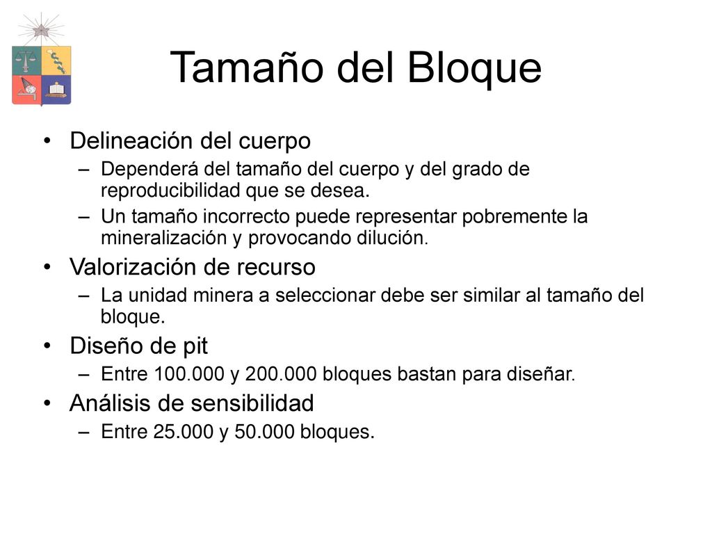 Tamaño del Bloque Delineación del cuerpo Valorización de recurso