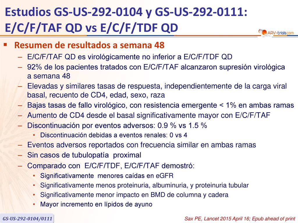Estudios GS-US y GS-US : E/C/F/TAF QD vs E/C/F/TDF QD