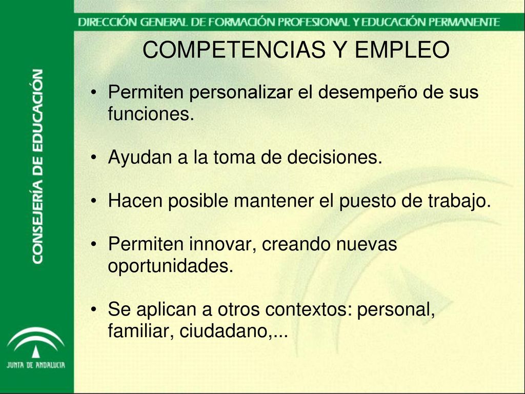 COMPETENCIAS Y EMPLEO Permiten personalizar el desempeño de sus funciones. Ayudan a la toma de decisiones.