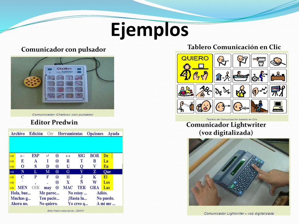 Ejemplos Tablero Comunicación en Clic Comunicador con pulsador