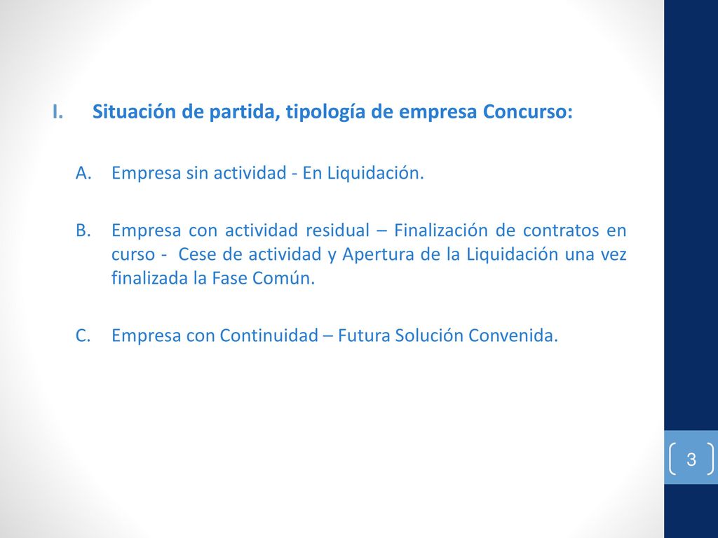 Situación de partida, tipología de empresa Concurso: