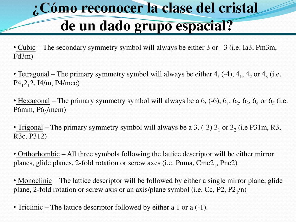 ¿Cómo reconocer la clase del cristal de un dado grupo espacial