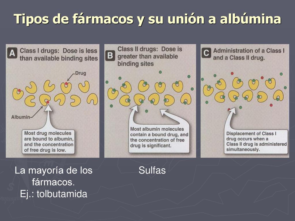 Tipos de fármacos y su unión a albúmina