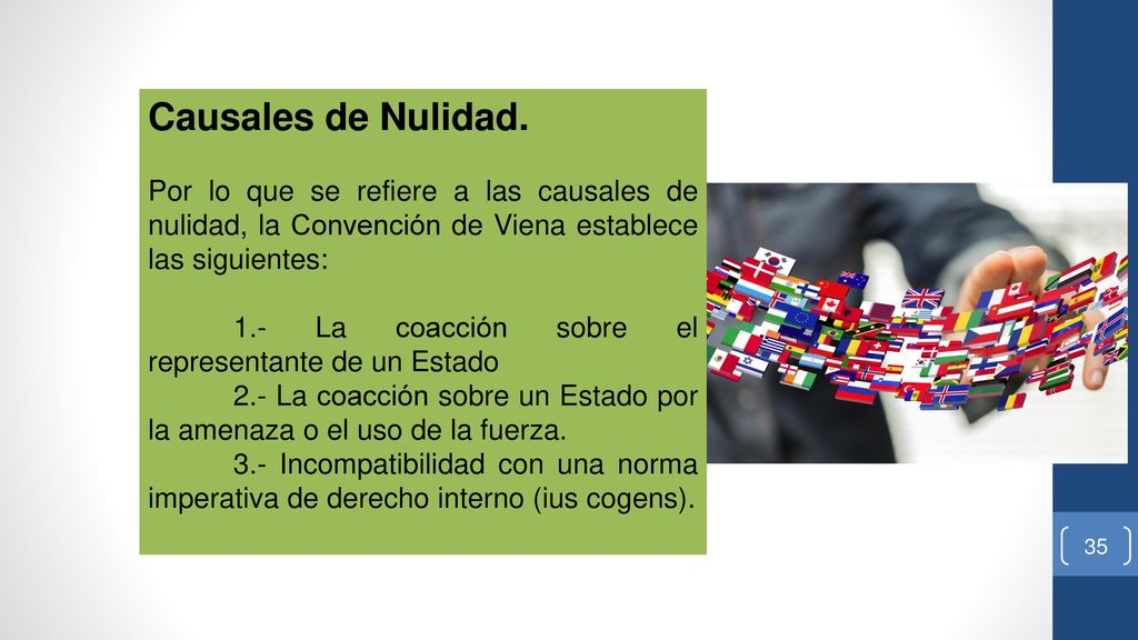 Causales de Nulidad. Por lo que se refiere a las causales de nulidad, la Convención de Viena establece las siguientes: