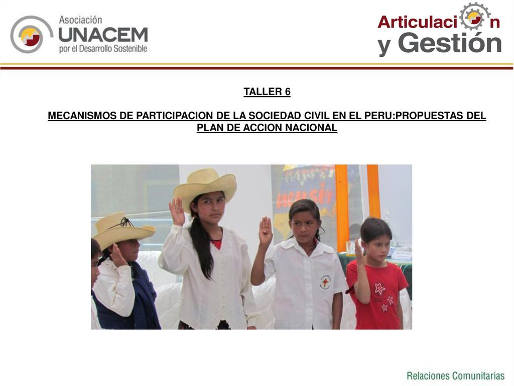 TALLER 6 MECANISMOS DE PARTICIPACION DE LA SOCIEDAD CIVIL EN EL PERU:PROPUESTAS DEL PLAN DE ACCION NACIONAL.