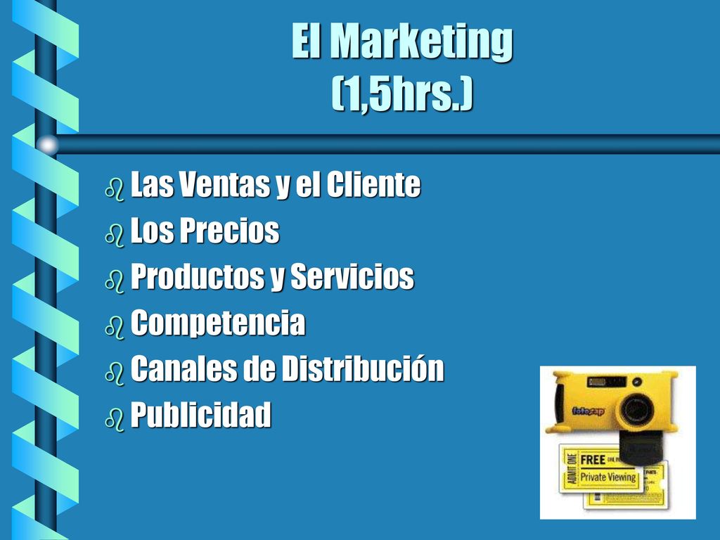 El Marketing (1,5hrs.) Las Ventas y el Cliente Los Precios