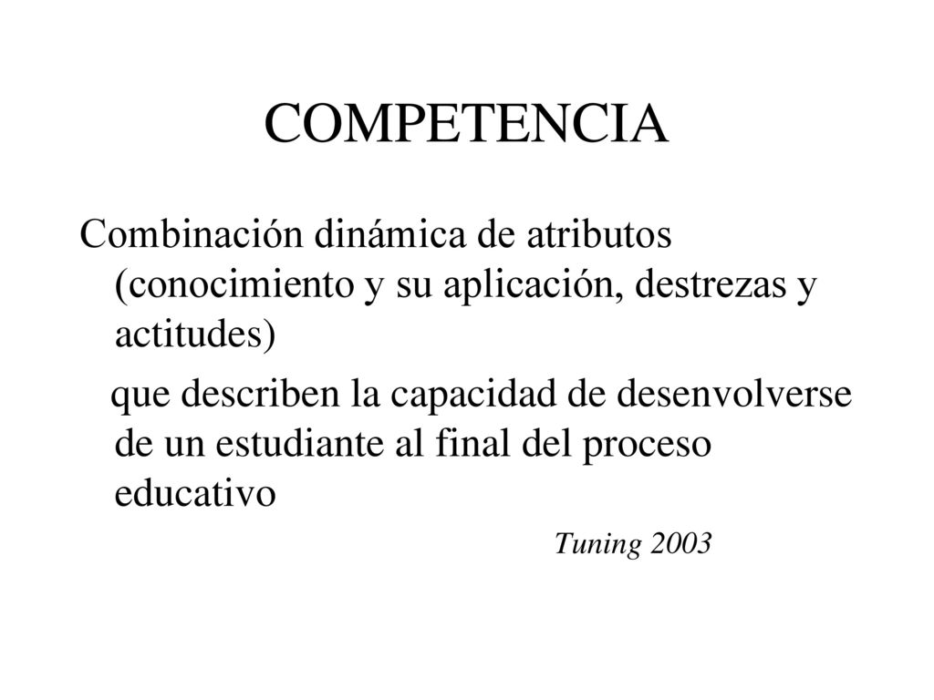 COMPETENCIA Combinación dinámica de atributos (conocimiento y su aplicación, destrezas y actitudes)