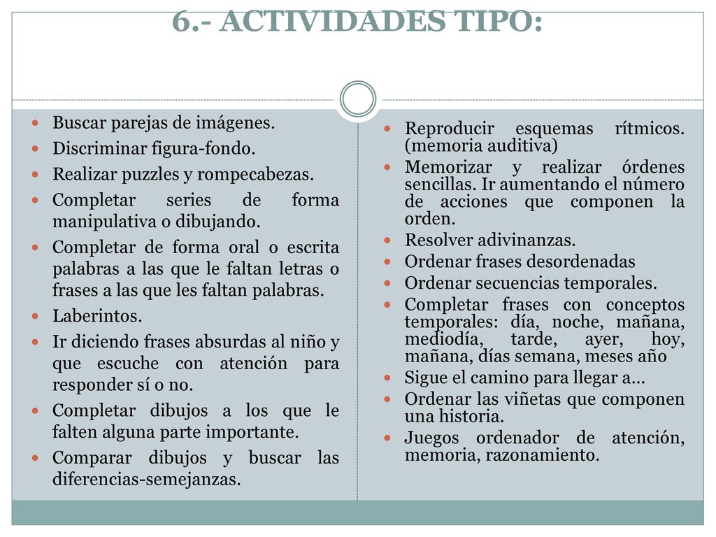 6.- ACTIVIDADES TIPO: Buscar parejas de imágenes.