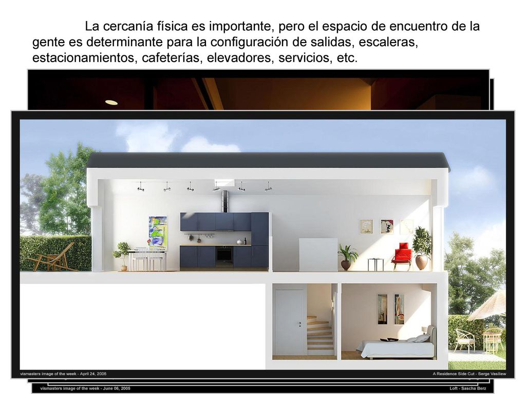 La cercanía física es importante, pero el espacio de encuentro de la gente es determinante para la configuración de salidas, escaleras, estacionamientos, cafeterías, elevadores, servicios, etc.