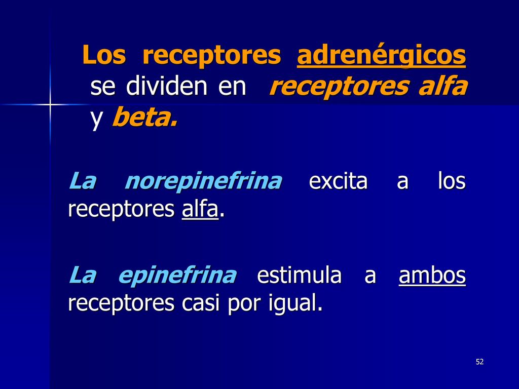 Los receptores adrenérgicos se dividen en receptores alfa y beta.