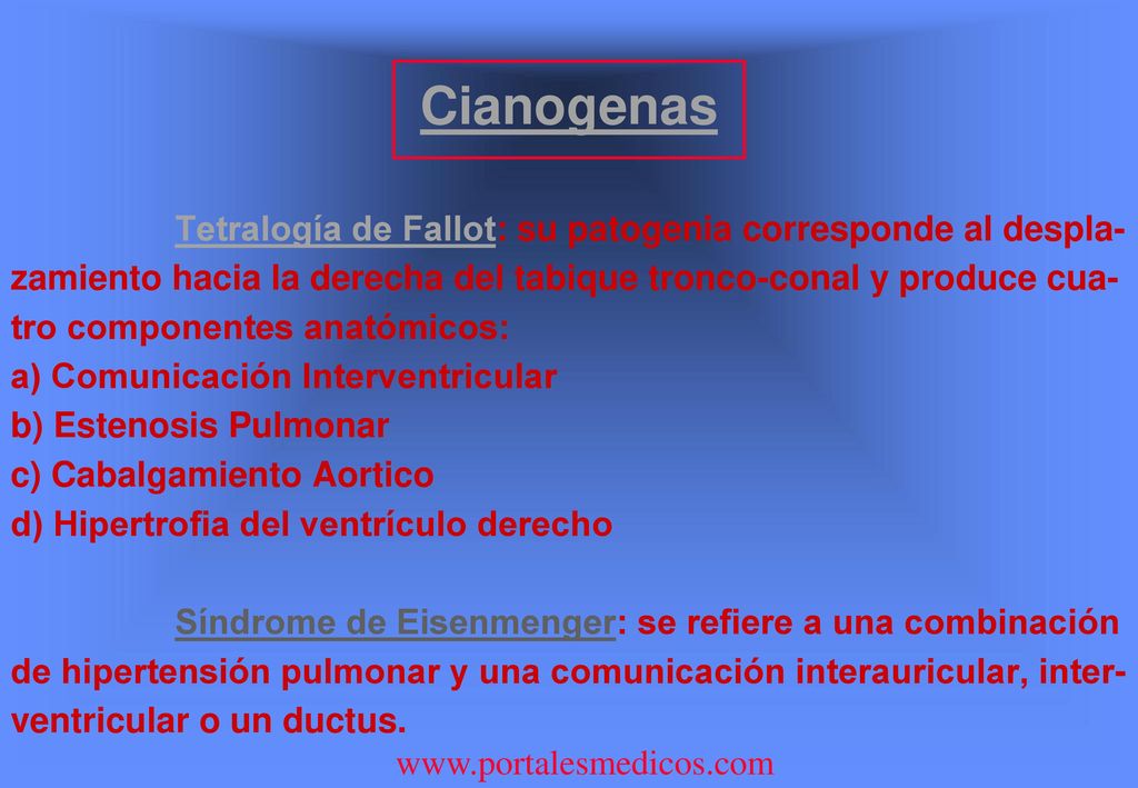 Cianogenas Tetralogía de Fallot: su patogenia corresponde al despla-