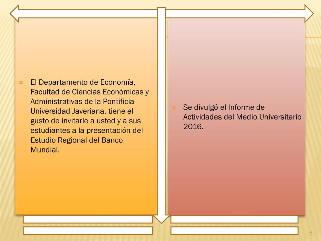 El Departamento de Economía, Facultad de Ciencias Económicas y Administrativas de la Pontificia Universidad Javeriana, tiene el gusto de invitarle a usted y a sus estudiantes a la presentación del Estudio Regional del Banco Mundial.