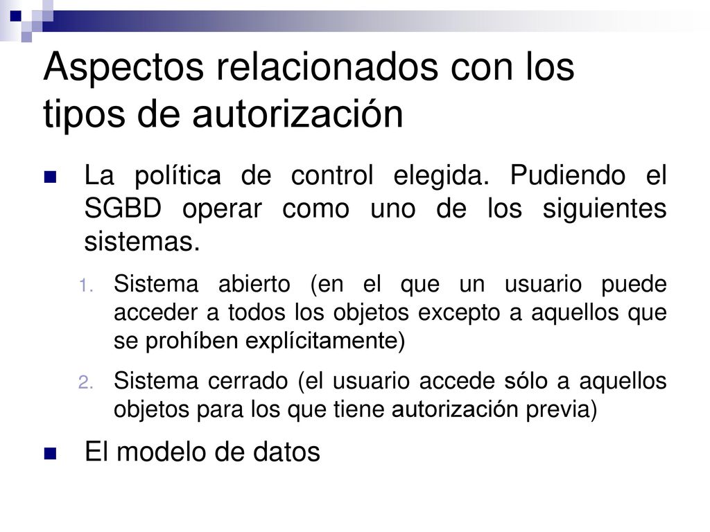 Aspectos relacionados con los tipos de autorización
