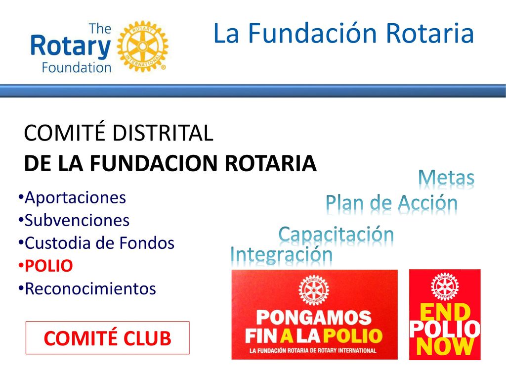 La Fundación Rotaria COMITÉ DISTRITAL DE LA FUNDACION ROTARIA Metas