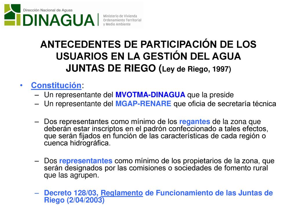 ANTECEDENTES DE PARTICIPACIÓN DE LOS USUARIOS EN LA GESTIÓN DEL AGUA