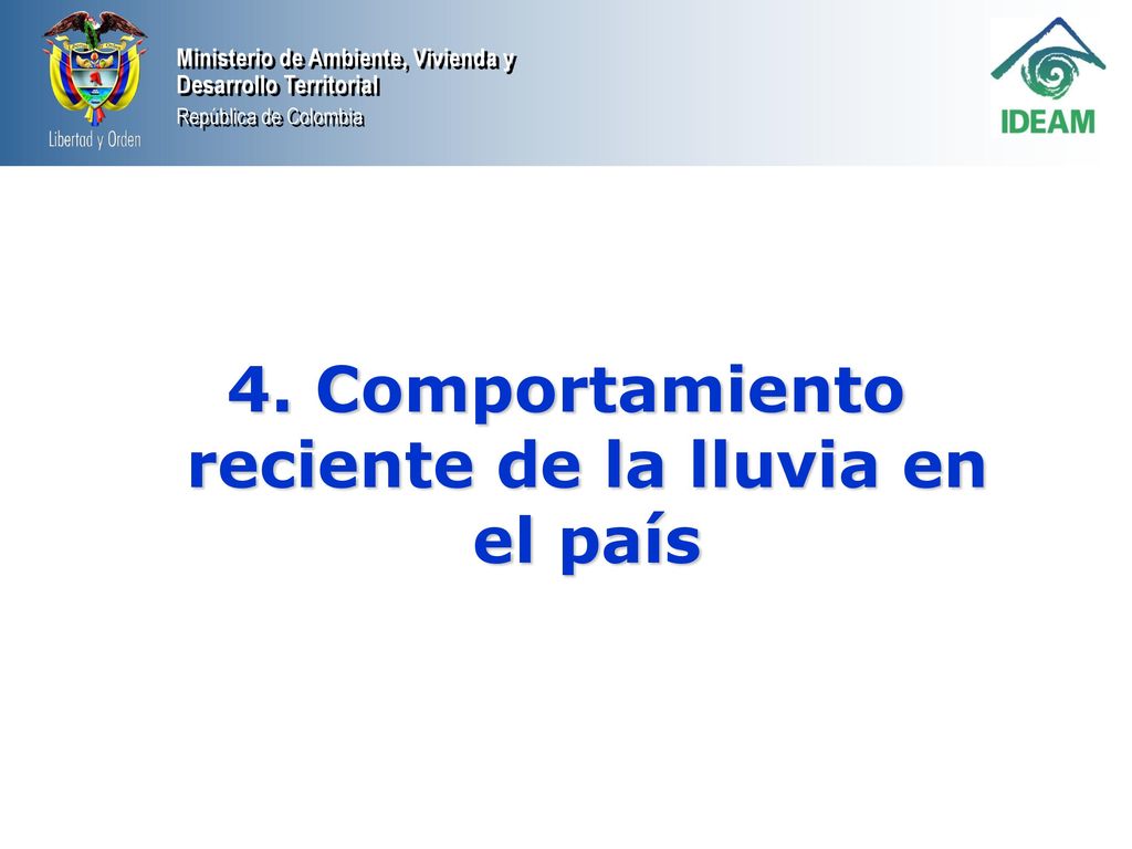 4. Comportamiento reciente de la lluvia en el país