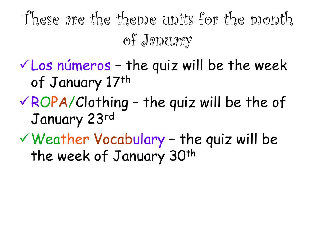 These are the theme units for the month of January
