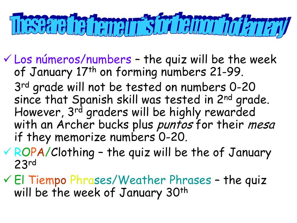 These are the theme units for the month of January