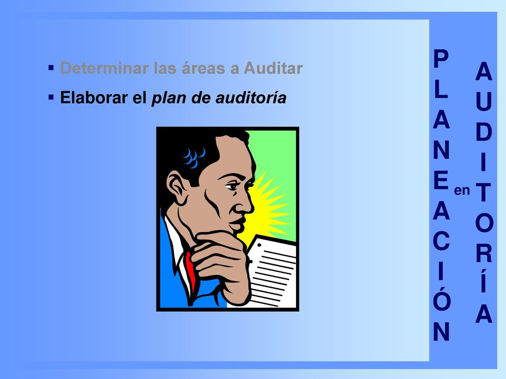 P A L U A D N I E T O C R I Í Ó Determinar las áreas a Auditar