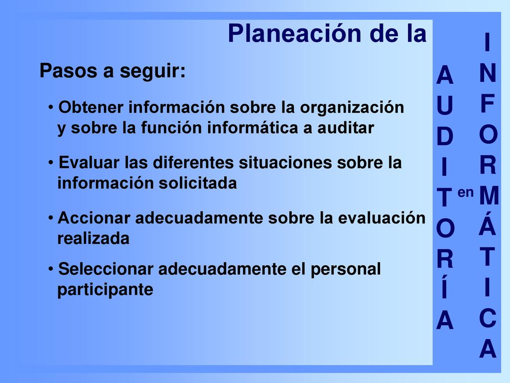 Planeación de la A U D I T O R Í I N F O R M Á T C A