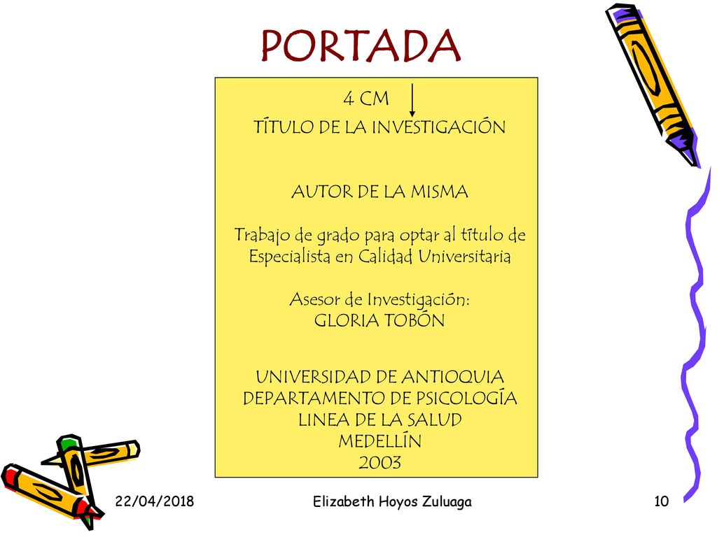 PORTADA 4 CM TÍTULO DE LA INVESTIGACIÓN AUTOR DE LA MISMA