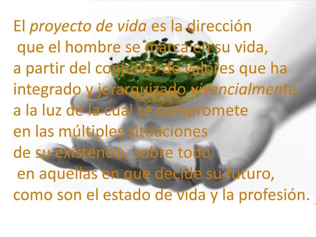 El proyecto de vida es la dirección que el hombre se marca en su vida,