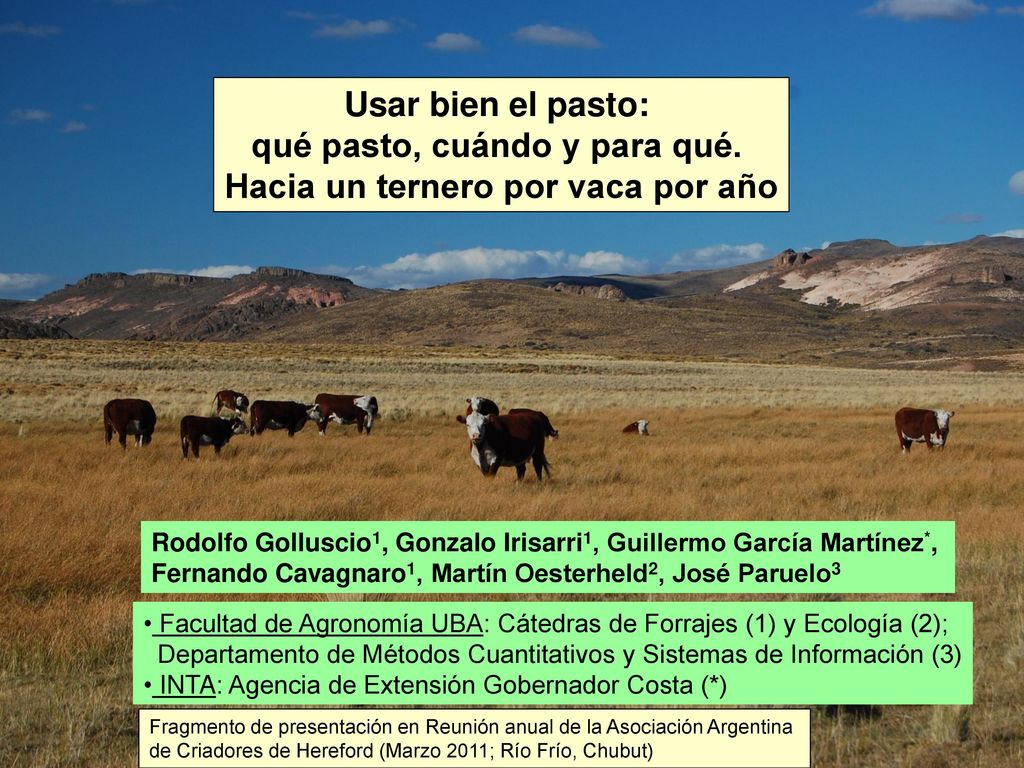 qué pasto, cuándo y para qué. Hacia un ternero por vaca por año