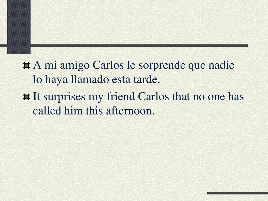 A mi amigo Carlos le sorprende que nadie lo haya llamado esta tarde.