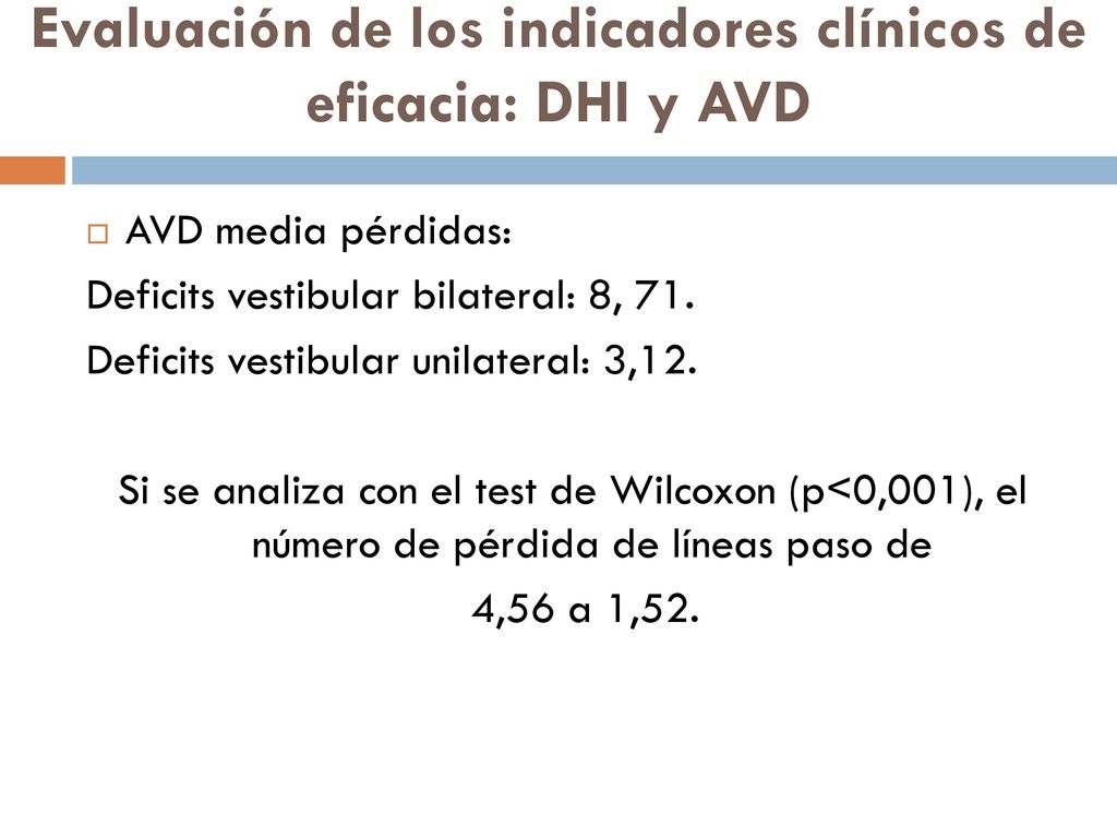 Evaluación de los indicadores clínicos de eficacia: DHI y AVD