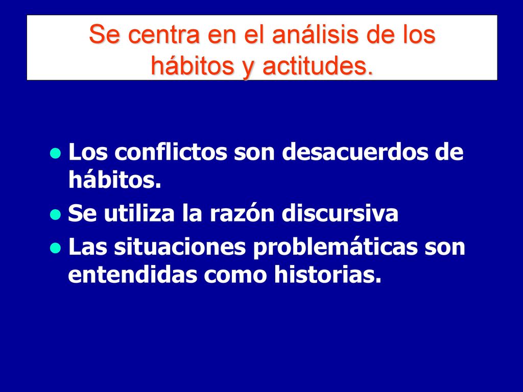 Se centra en el análisis de los hábitos y actitudes.