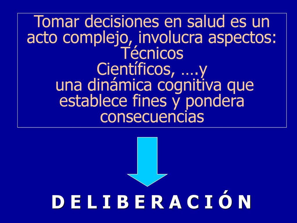 Tomar decisiones en salud es un acto complejo, involucra aspectos: