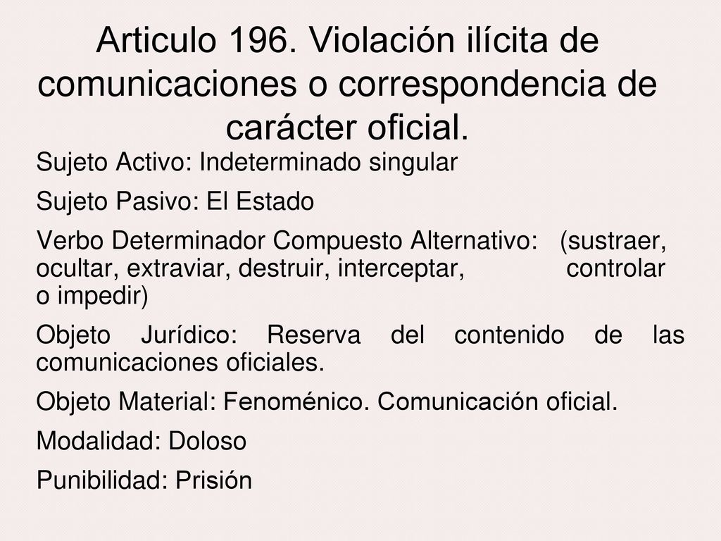 Articulo 196. Violación ilícita de comunicaciones o correspondencia de carácter oficial.