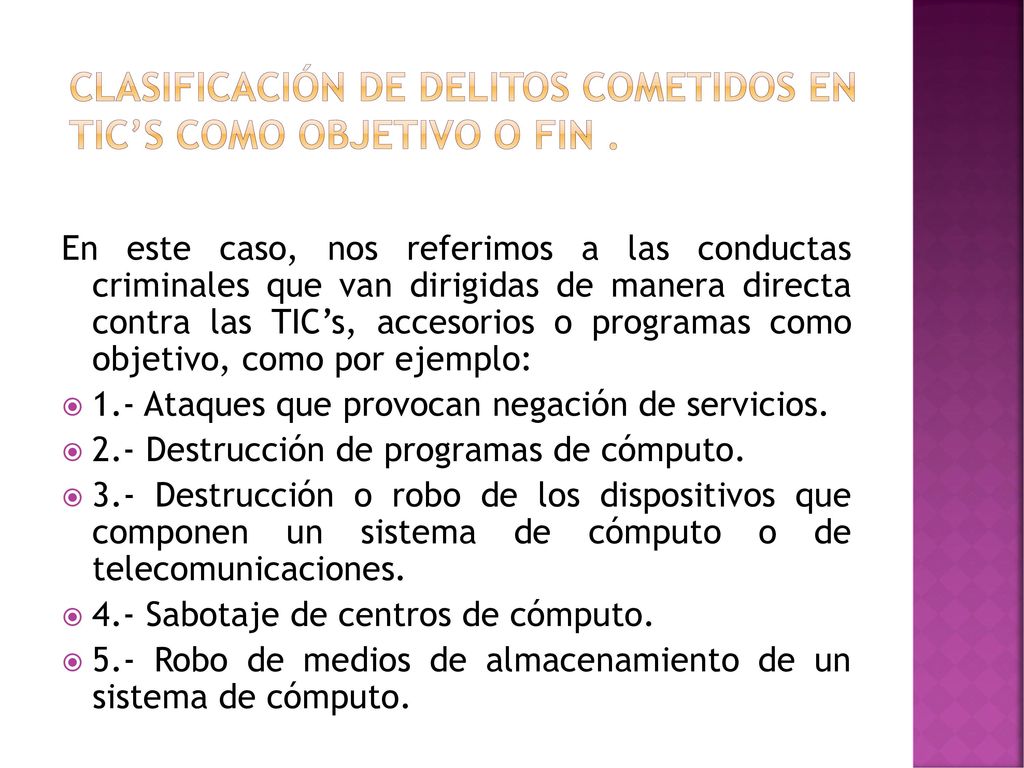 Clasificación de Delitos Cometidos en TIC’s Como Objetivo o Fin .