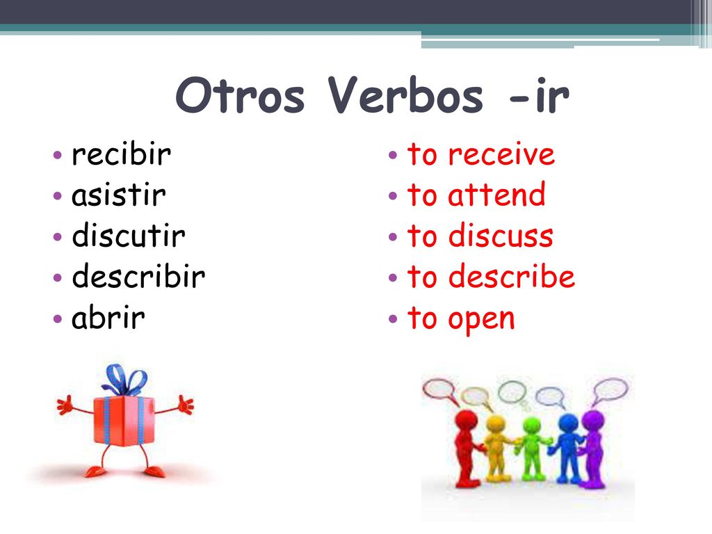 Otros Verbos -ir recibir asistir discutir describir abrir to receive
