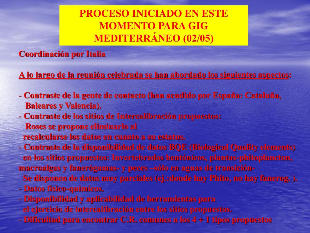 MEDITERRÁNEO: TIPOS DE AGUAS COSTERAS PARA IC