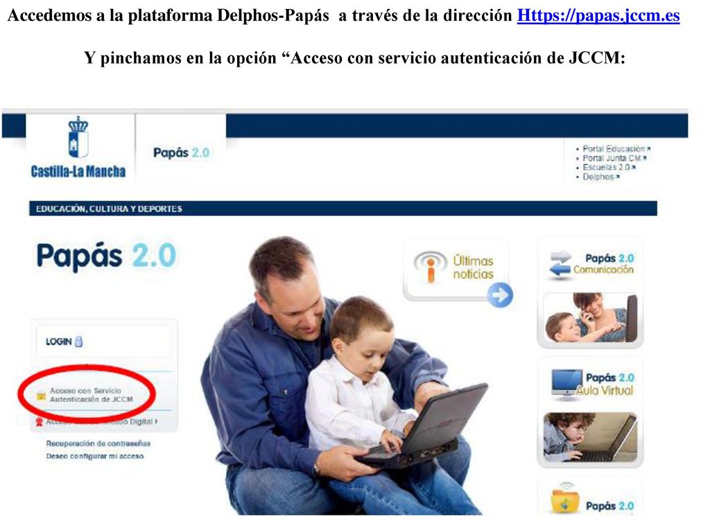 Y pinchamos en la opción Acceso con servicio autenticación de JCCM:
