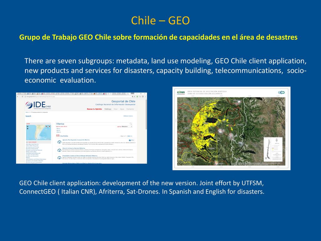 Chile – GEO Grupo de Trabajo GEO Chile sobre formación de capacidades en el área de desastres.