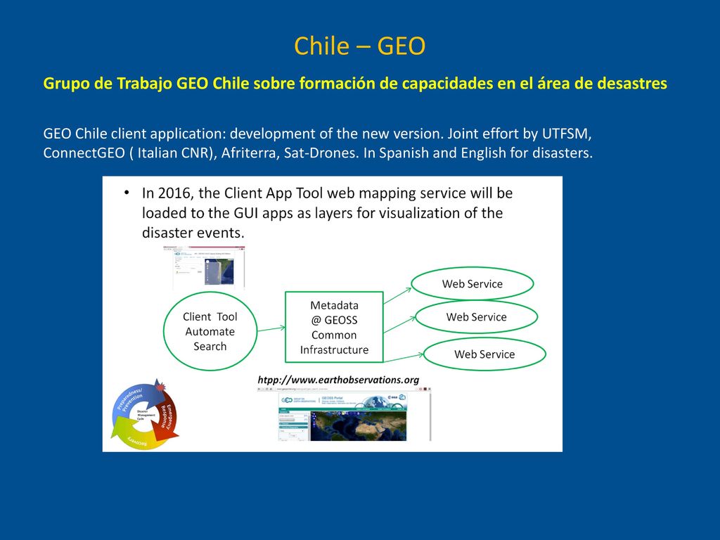 Chile – GEO Grupo de Trabajo GEO Chile sobre formación de capacidades en el área de desastres.