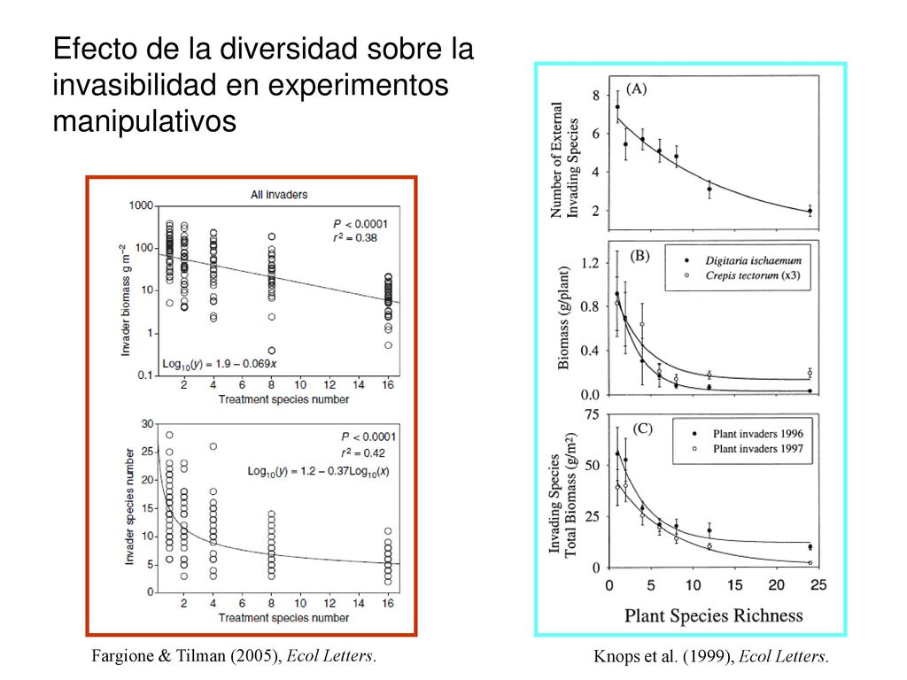 Efecto de la diversidad sobre la invasibilidad en experimentos manipulativos